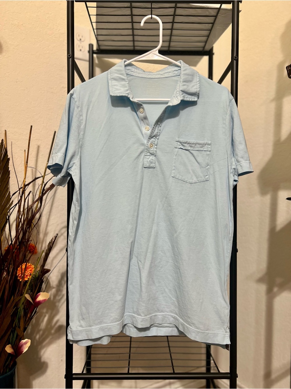 Billy Reid Men's Light Blue Short Sleeve Polo Shirt with Chest Pocket